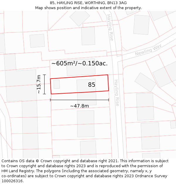85, HAYLING RISE, WORTHING, BN13 3AG: Plot and title map