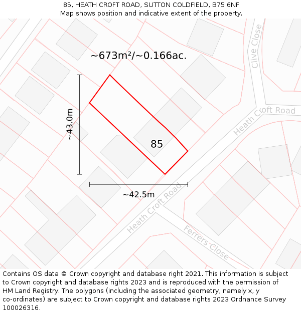 85, HEATH CROFT ROAD, SUTTON COLDFIELD, B75 6NF: Plot and title map