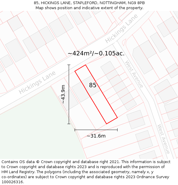 85, HICKINGS LANE, STAPLEFORD, NOTTINGHAM, NG9 8PB: Plot and title map