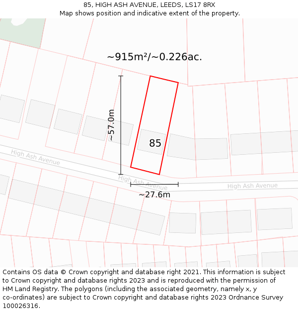 85, HIGH ASH AVENUE, LEEDS, LS17 8RX: Plot and title map