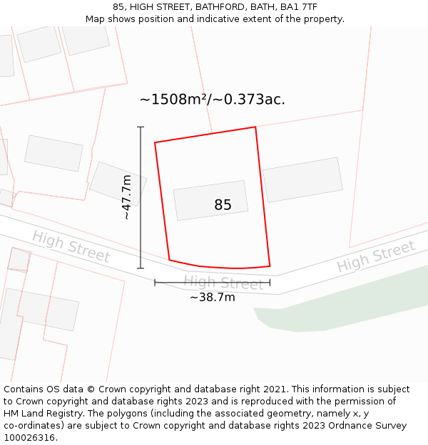 85, HIGH STREET, BATHFORD, BATH, BA1 7TF: Plot and title map