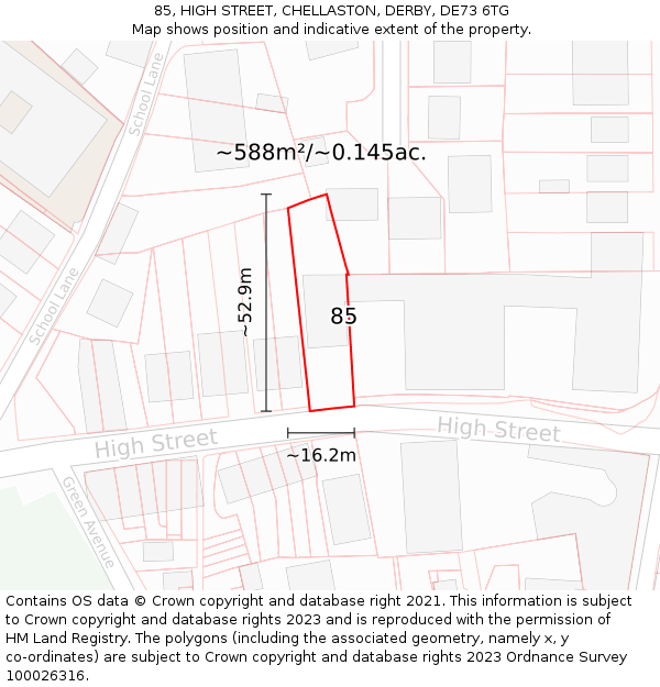 85, HIGH STREET, CHELLASTON, DERBY, DE73 6TG: Plot and title map