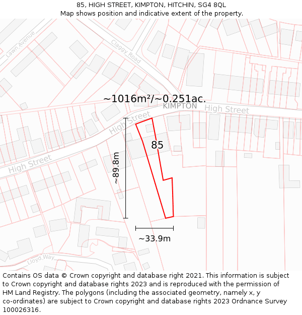 85, HIGH STREET, KIMPTON, HITCHIN, SG4 8QL: Plot and title map