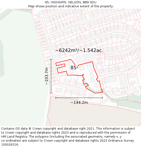 85, HIGHGATE, NELSON, BB9 0DU: Plot and title map