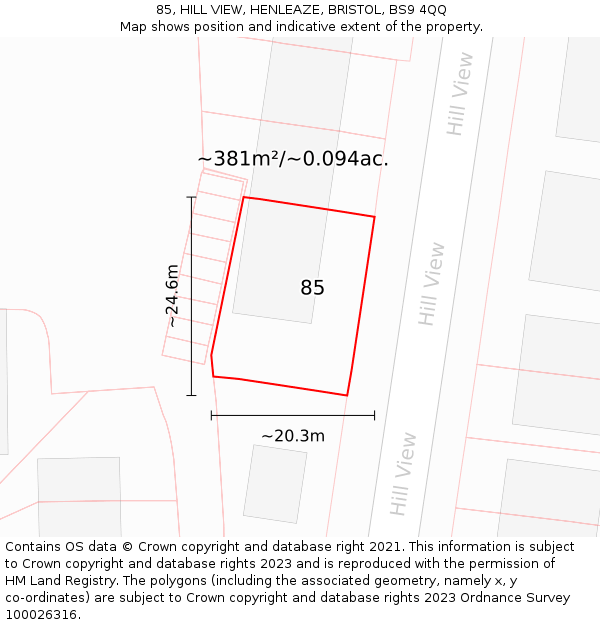 85, HILL VIEW, HENLEAZE, BRISTOL, BS9 4QQ: Plot and title map