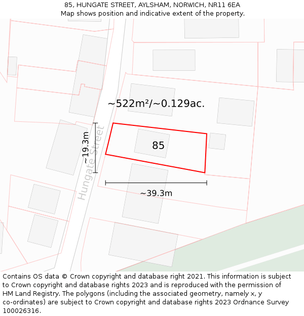 85, HUNGATE STREET, AYLSHAM, NORWICH, NR11 6EA: Plot and title map