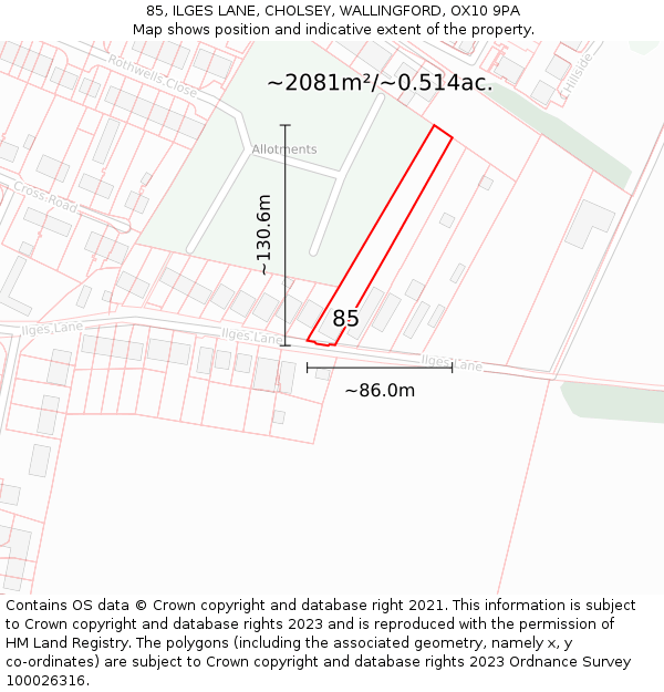 85, ILGES LANE, CHOLSEY, WALLINGFORD, OX10 9PA: Plot and title map