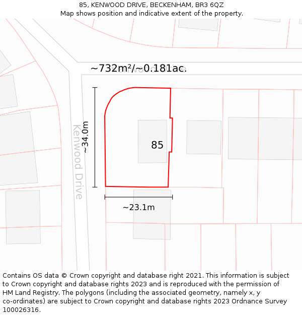 85, KENWOOD DRIVE, BECKENHAM, BR3 6QZ: Plot and title map