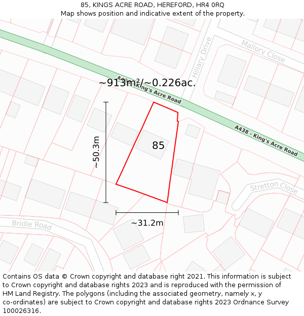 85, KINGS ACRE ROAD, HEREFORD, HR4 0RQ: Plot and title map
