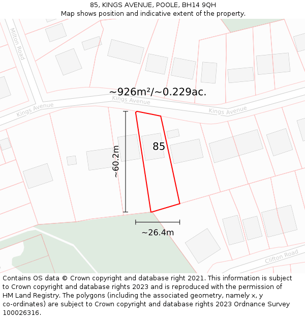 85, KINGS AVENUE, POOLE, BH14 9QH: Plot and title map