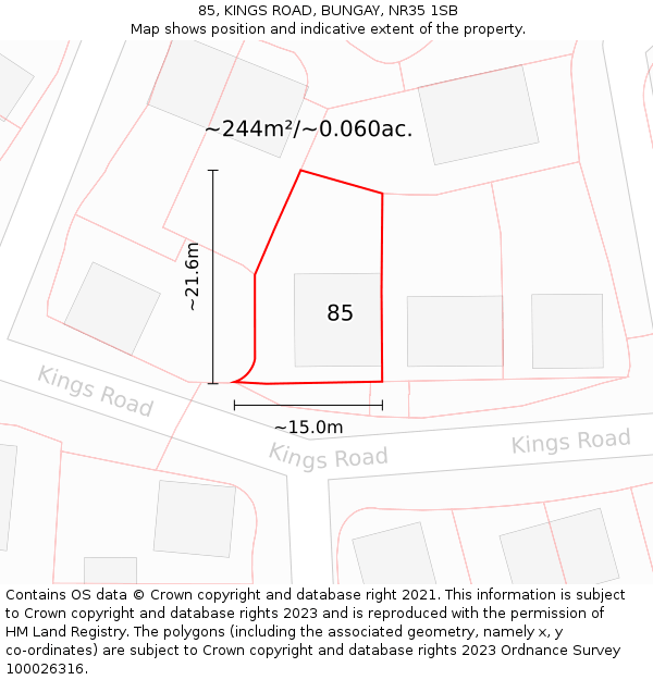 85, KINGS ROAD, BUNGAY, NR35 1SB: Plot and title map