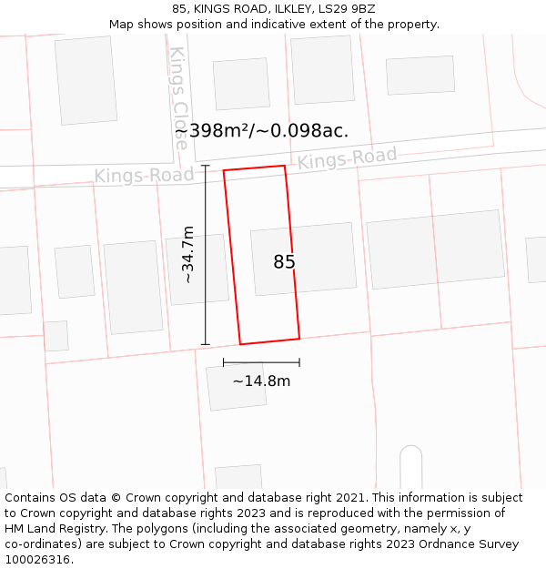 85, KINGS ROAD, ILKLEY, LS29 9BZ: Plot and title map