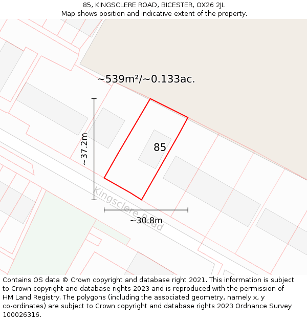85, KINGSCLERE ROAD, BICESTER, OX26 2JL: Plot and title map
