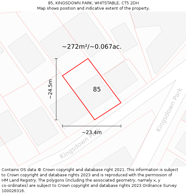 85, KINGSDOWN PARK, WHITSTABLE, CT5 2DH: Plot and title map
