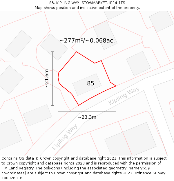 85, KIPLING WAY, STOWMARKET, IP14 1TS: Plot and title map