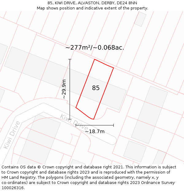 85, KIWI DRIVE, ALVASTON, DERBY, DE24 8NN: Plot and title map