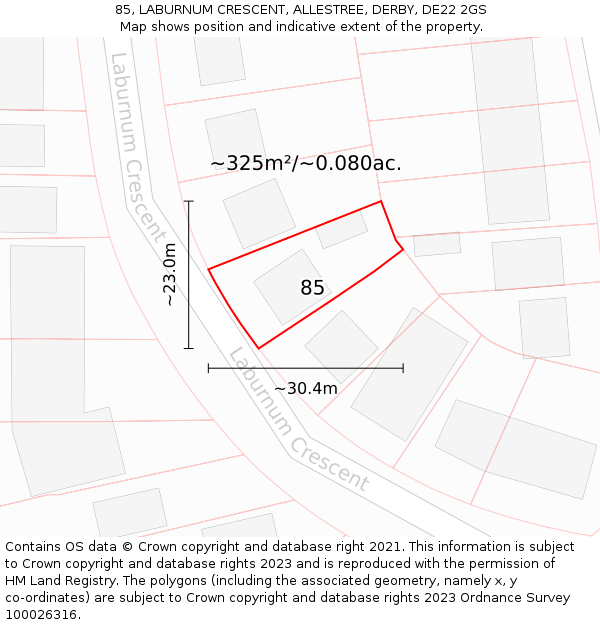 85, LABURNUM CRESCENT, ALLESTREE, DERBY, DE22 2GS: Plot and title map