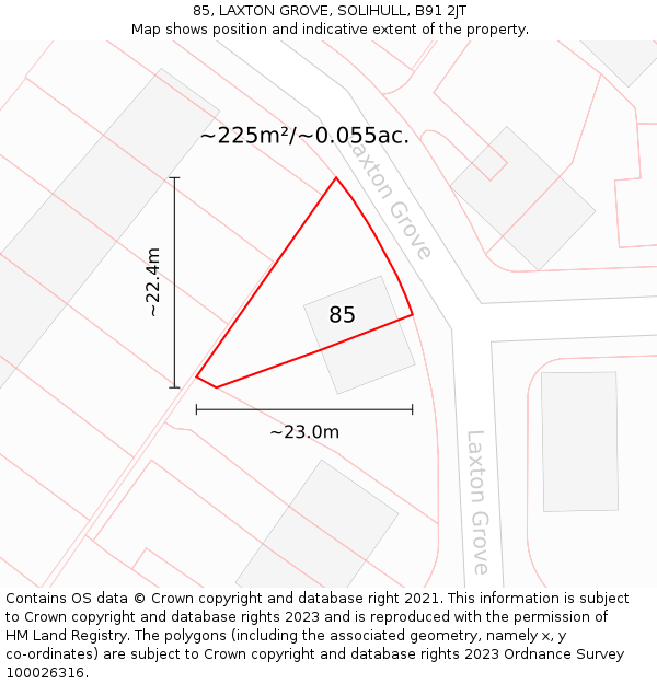 85, LAXTON GROVE, SOLIHULL, B91 2JT: Plot and title map