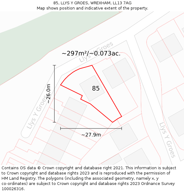 85, LLYS Y GROES, WREXHAM, LL13 7AG: Plot and title map