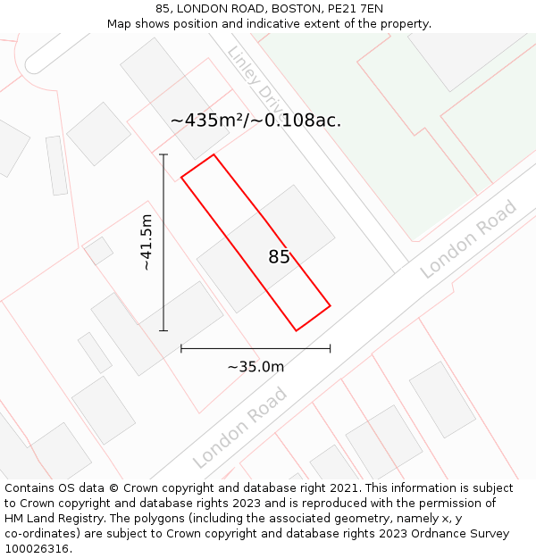 85, LONDON ROAD, BOSTON, PE21 7EN: Plot and title map