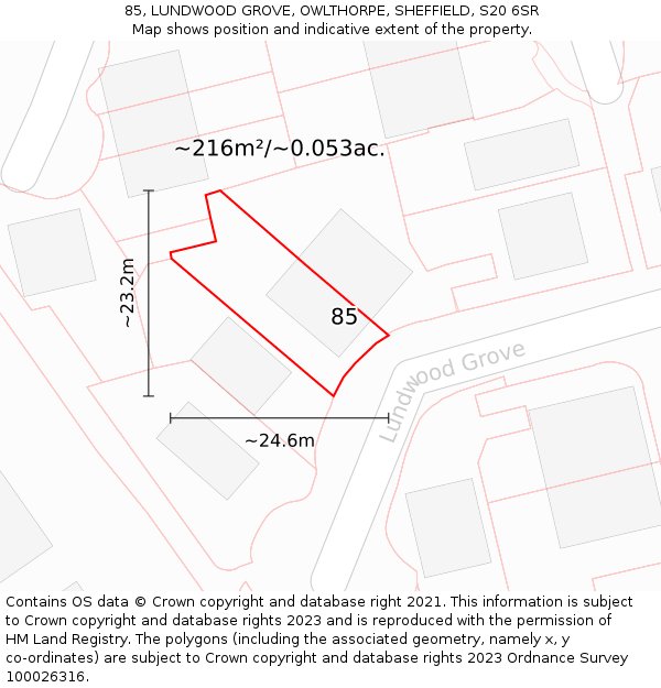 85, LUNDWOOD GROVE, OWLTHORPE, SHEFFIELD, S20 6SR: Plot and title map