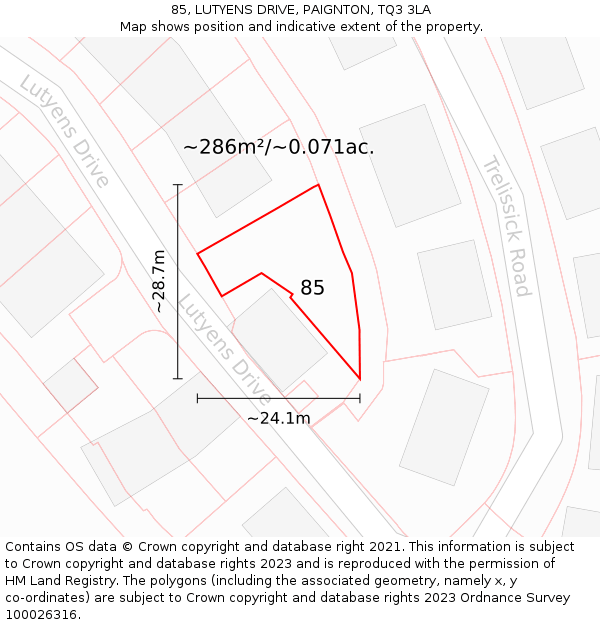 85, LUTYENS DRIVE, PAIGNTON, TQ3 3LA: Plot and title map