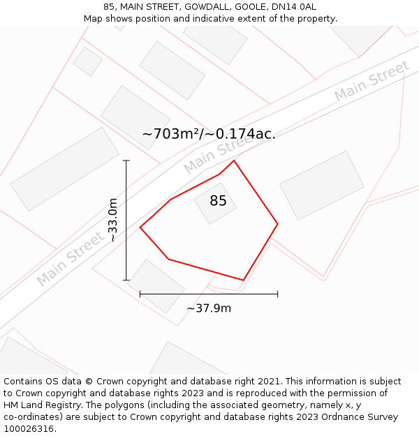 85, MAIN STREET, GOWDALL, GOOLE, DN14 0AL: Plot and title map