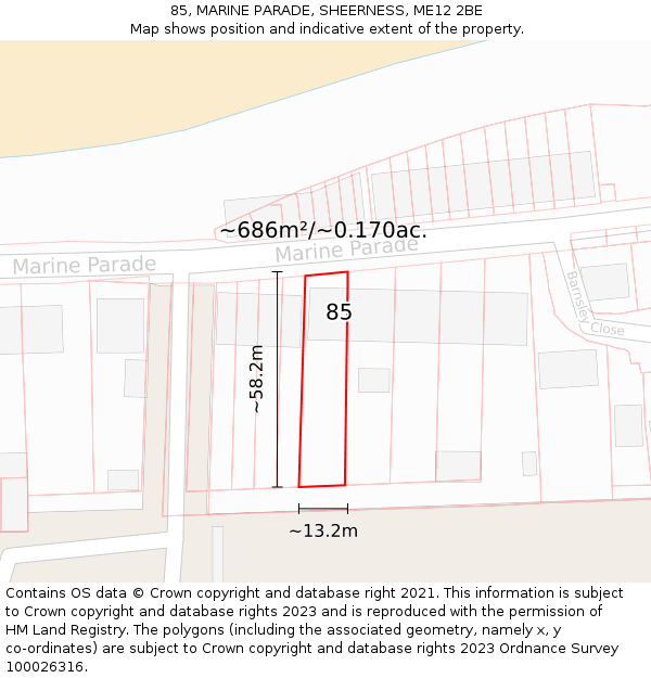 85, MARINE PARADE, SHEERNESS, ME12 2BE: Plot and title map