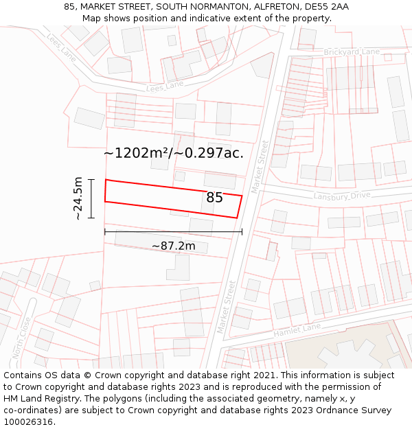 85, MARKET STREET, SOUTH NORMANTON, ALFRETON, DE55 2AA: Plot and title map