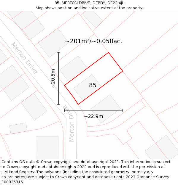 85, MERTON DRIVE, DERBY, DE22 4JL: Plot and title map