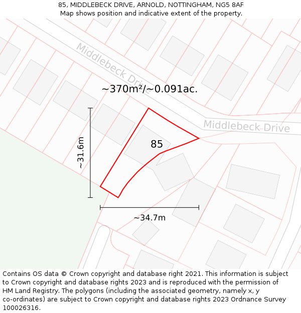 85, MIDDLEBECK DRIVE, ARNOLD, NOTTINGHAM, NG5 8AF: Plot and title map