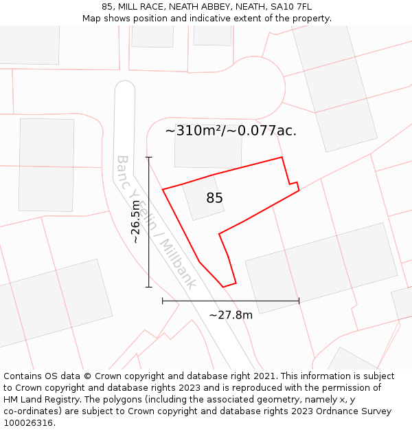 85, MILL RACE, NEATH ABBEY, NEATH, SA10 7FL: Plot and title map