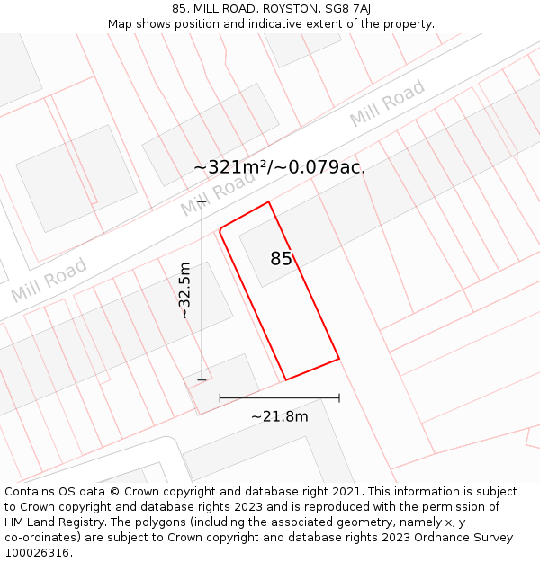 85, MILL ROAD, ROYSTON, SG8 7AJ: Plot and title map