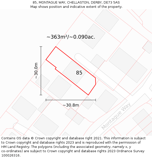 85, MONTAGUE WAY, CHELLASTON, DERBY, DE73 5AS: Plot and title map