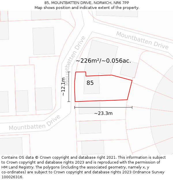 85, MOUNTBATTEN DRIVE, NORWICH, NR6 7PP: Plot and title map