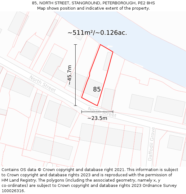 85, NORTH STREET, STANGROUND, PETERBOROUGH, PE2 8HS: Plot and title map
