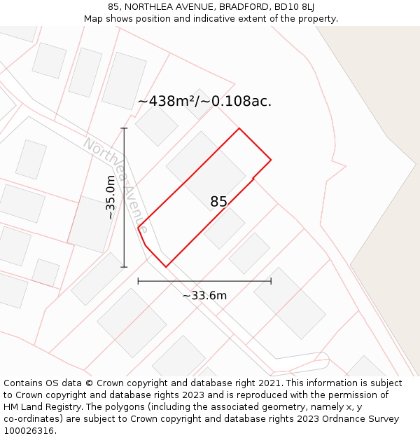 85, NORTHLEA AVENUE, BRADFORD, BD10 8LJ: Plot and title map