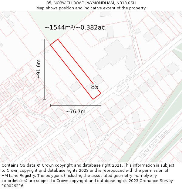 85, NORWICH ROAD, WYMONDHAM, NR18 0SH: Plot and title map