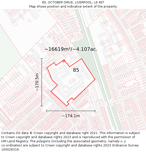 85, OCTOBER DRIVE, LIVERPOOL, L6 4ET: Plot and title map