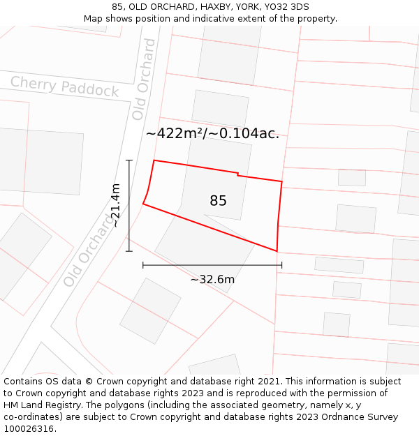 85, OLD ORCHARD, HAXBY, YORK, YO32 3DS: Plot and title map