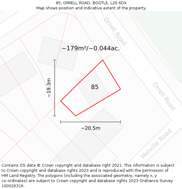85, ORRELL ROAD, BOOTLE, L20 6DX: Plot and title map