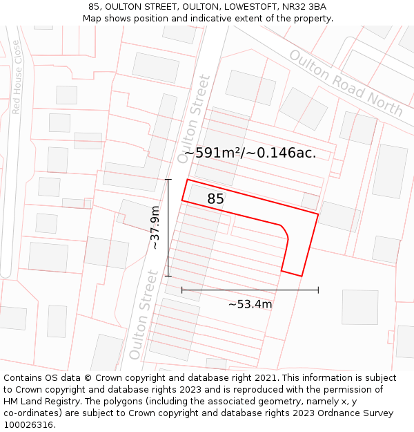 85, OULTON STREET, OULTON, LOWESTOFT, NR32 3BA: Plot and title map