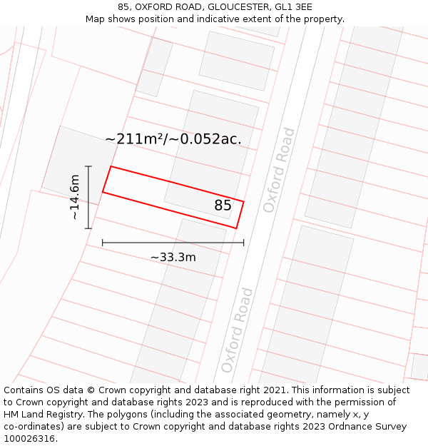 85, OXFORD ROAD, GLOUCESTER, GL1 3EE: Plot and title map