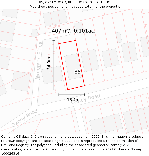 85, OXNEY ROAD, PETERBOROUGH, PE1 5NG: Plot and title map