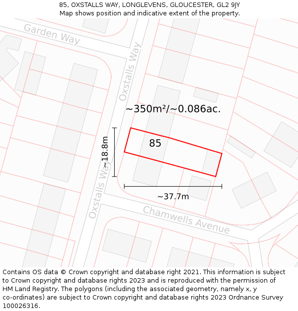 85, OXSTALLS WAY, LONGLEVENS, GLOUCESTER, GL2 9JY: Plot and title map
