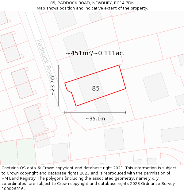 85, PADDOCK ROAD, NEWBURY, RG14 7DN: Plot and title map