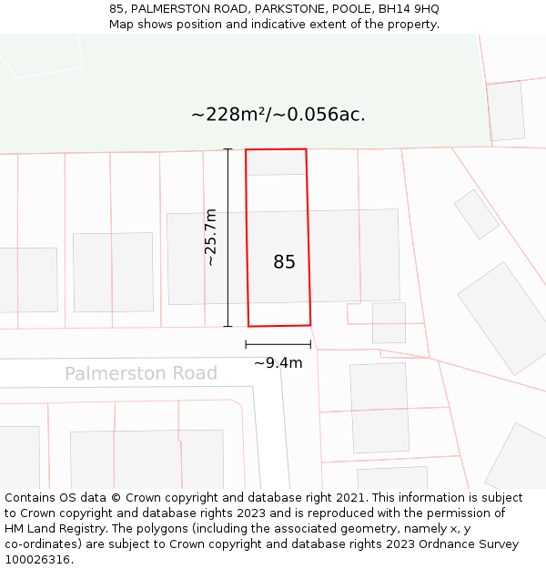 85, PALMERSTON ROAD, PARKSTONE, POOLE, BH14 9HQ: Plot and title map