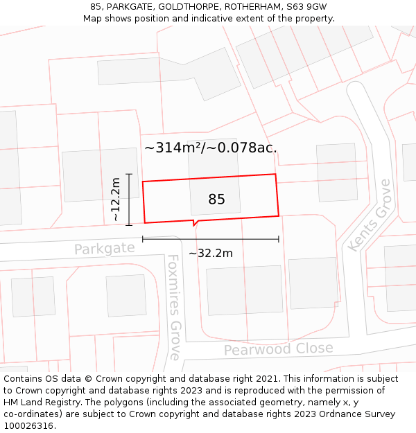 85, PARKGATE, GOLDTHORPE, ROTHERHAM, S63 9GW: Plot and title map