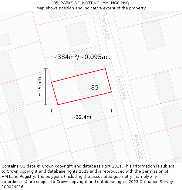 85, PARKSIDE, NOTTINGHAM, NG8 2NQ: Plot and title map