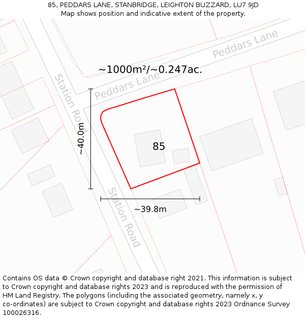 85, PEDDARS LANE, STANBRIDGE, LEIGHTON BUZZARD, LU7 9JD: Plot and title map